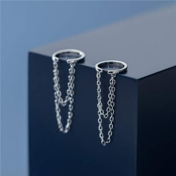 925 Sterling Silver Cuff Earrings Chain for Women Cartilage Wrap Earrings Cuff - Picture 4 of 7